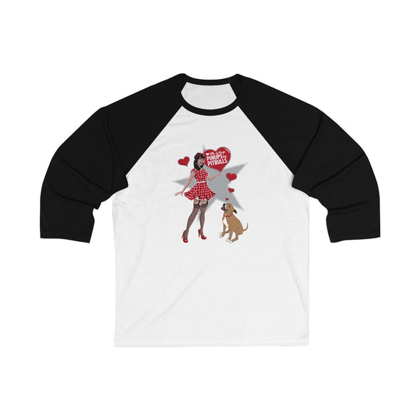 Pinup and Pit Bull  Little Darling & Carla Lou | Unisex 3/4 Sleeve Baseball Tee