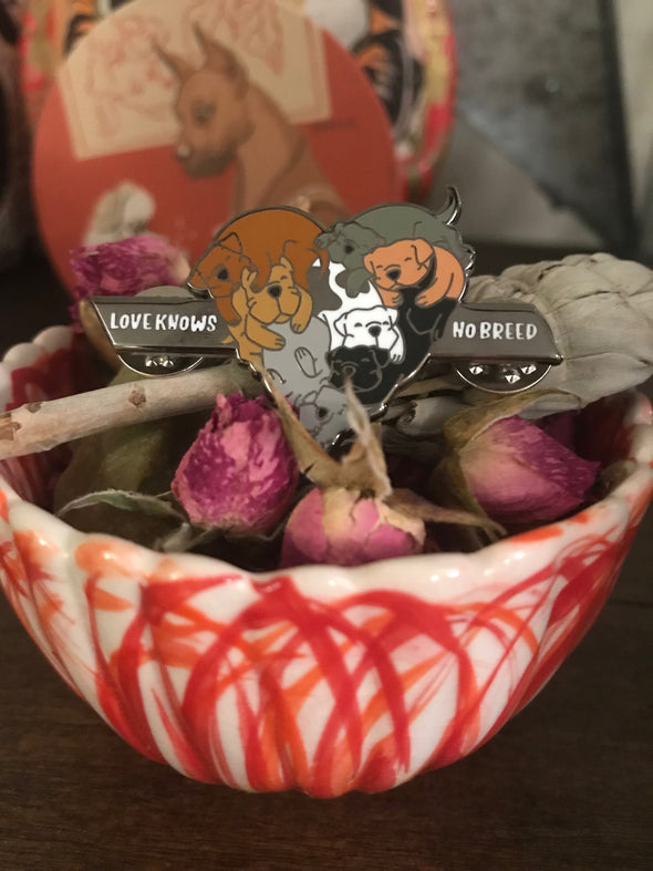 Enamel Pins: Love Knows No Breed Enamel Pin | Two Options | Pittie Pile