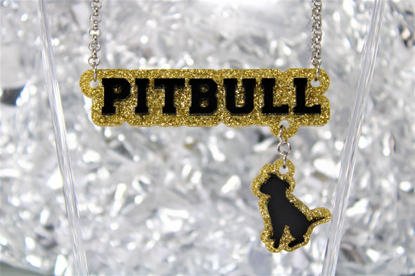 Pitbull Nameplate Necklace- Varsity Font